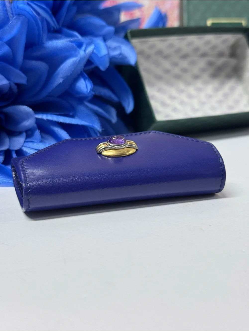 🇮🇹 NIB GUCCI AMETHYST LEATHER KEY CLES